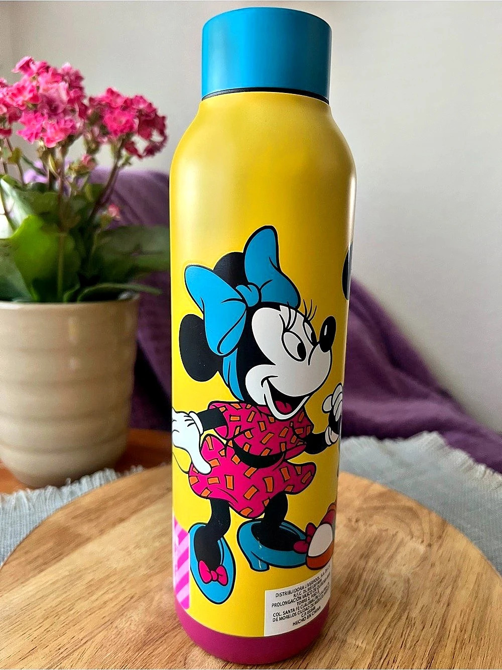 Disney Mickey & Minnie Mouse Yellow & Blue Water Bottle Like New